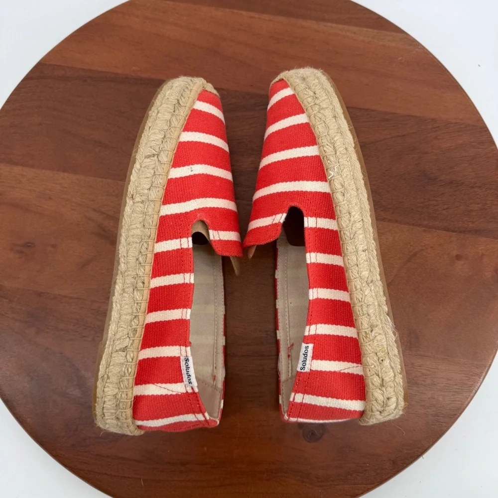 Soludos Platform Smoking Slipper Womens Coral Stripe Espadrille Slip On 7.5